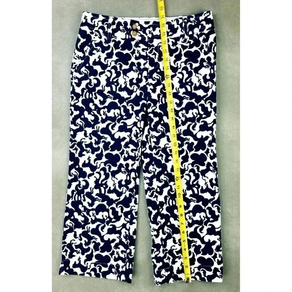 Lilyl Pulitzer Palm Beach Fit Size 2 Womens Navy White Horse Corduroy Crop Pants - Picture 12 of 13